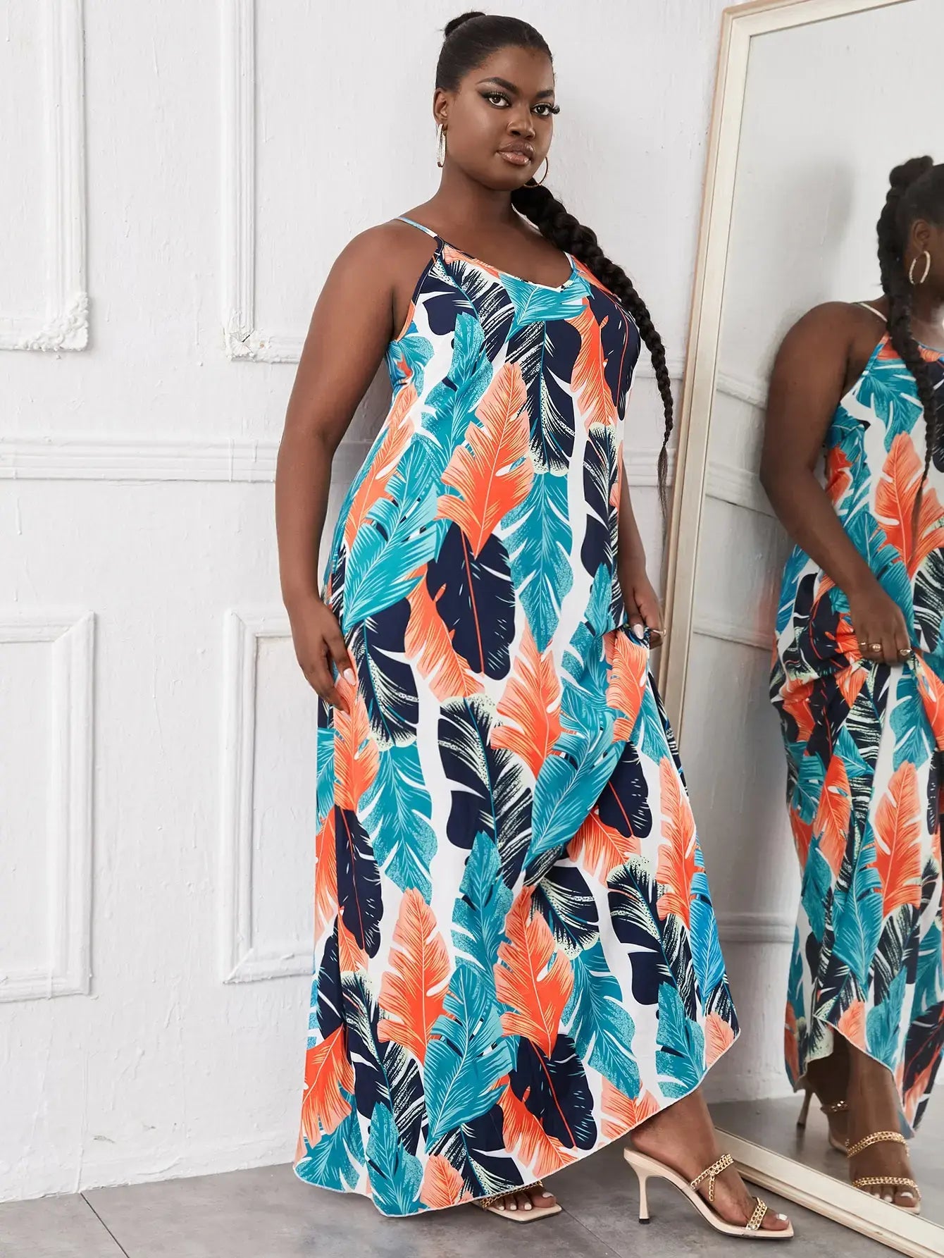 Women's plus-size dress printed loose floor mop dress