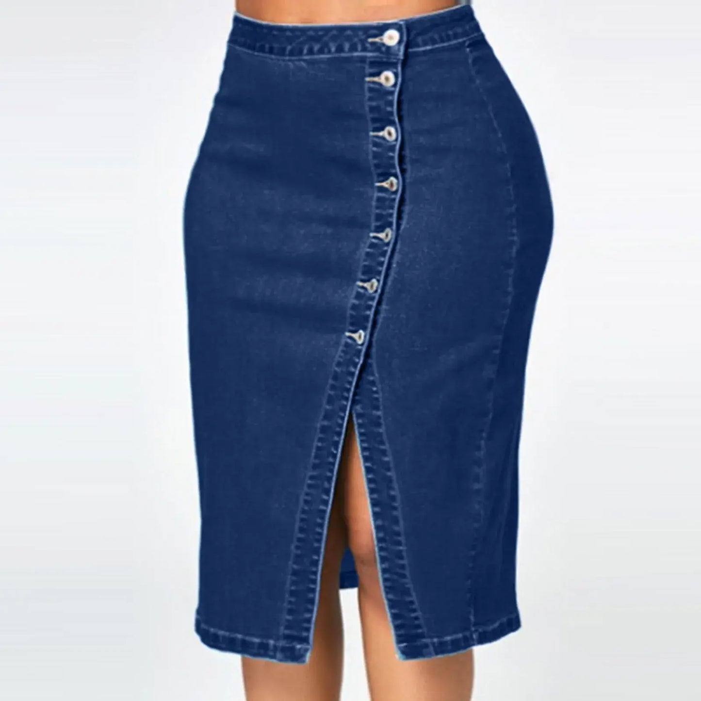 Women's Long Denim Pencil Skirt with Slit