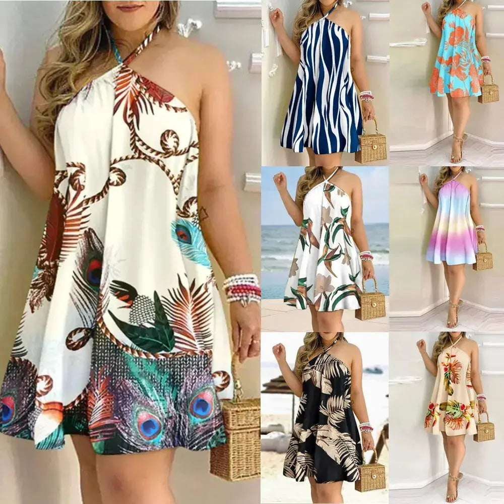 Summer Printed Halter Baggy Dress