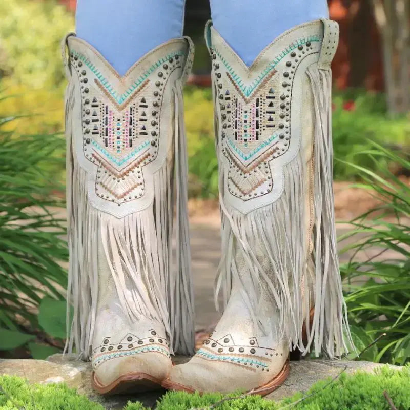 Mid-Calf Tassel Rivet Women's Cowboy Boots