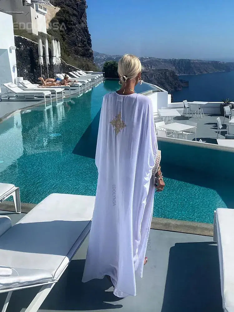 Plus Size Elegant Gold Embroidered Kaftan Retro V-neck Dress