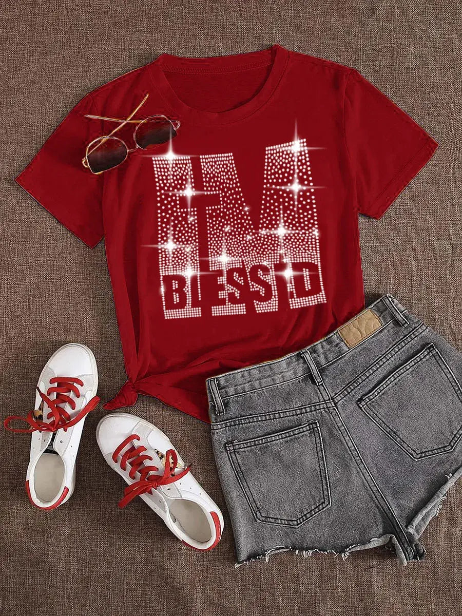 Plus Size T-Shirts with Rhinestone for women