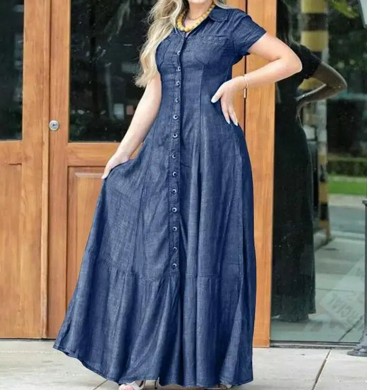 Women's Denim Maxi Shirt Dress