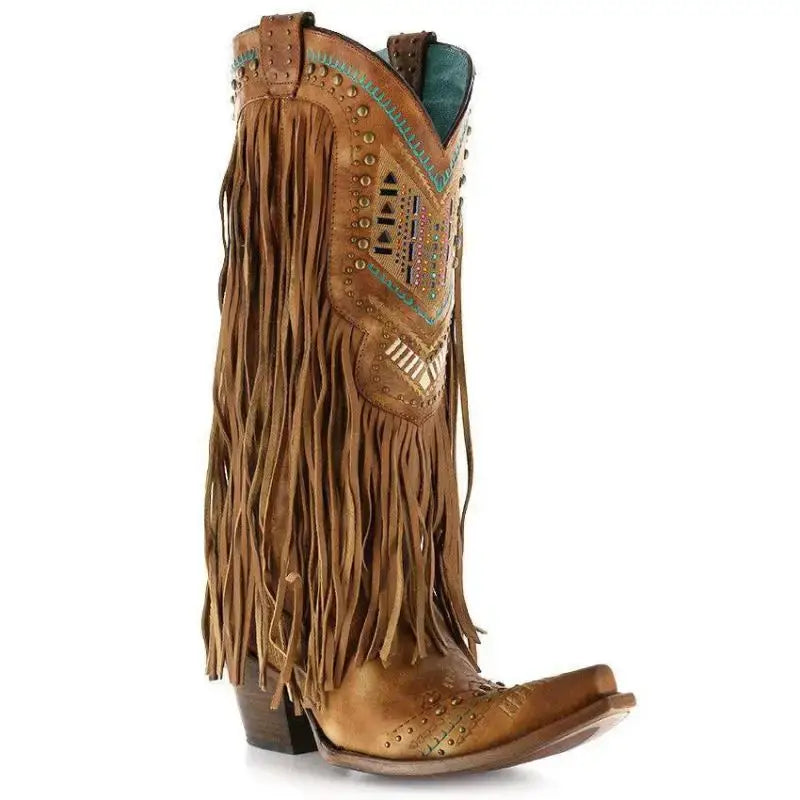 Mid-Calf Tassel Rivet Women's Cowboy Boots
