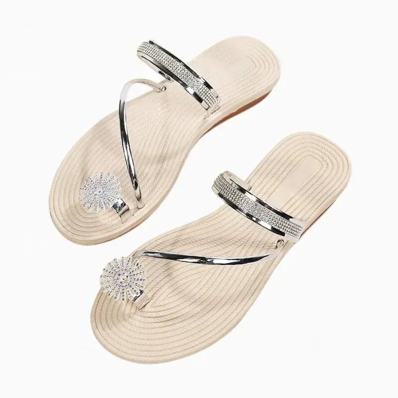 Flat Flip Flops Women Slides with Sparkly Rhinestone Sandals
