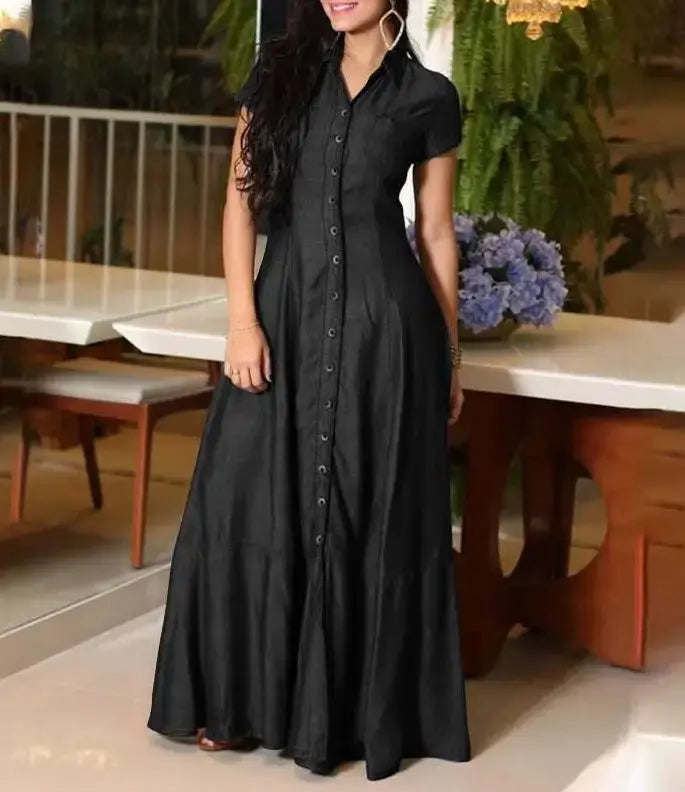 Women's Denim Maxi Shirt Dress