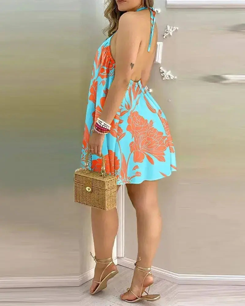 Summer Printed Halter Baggy Dress