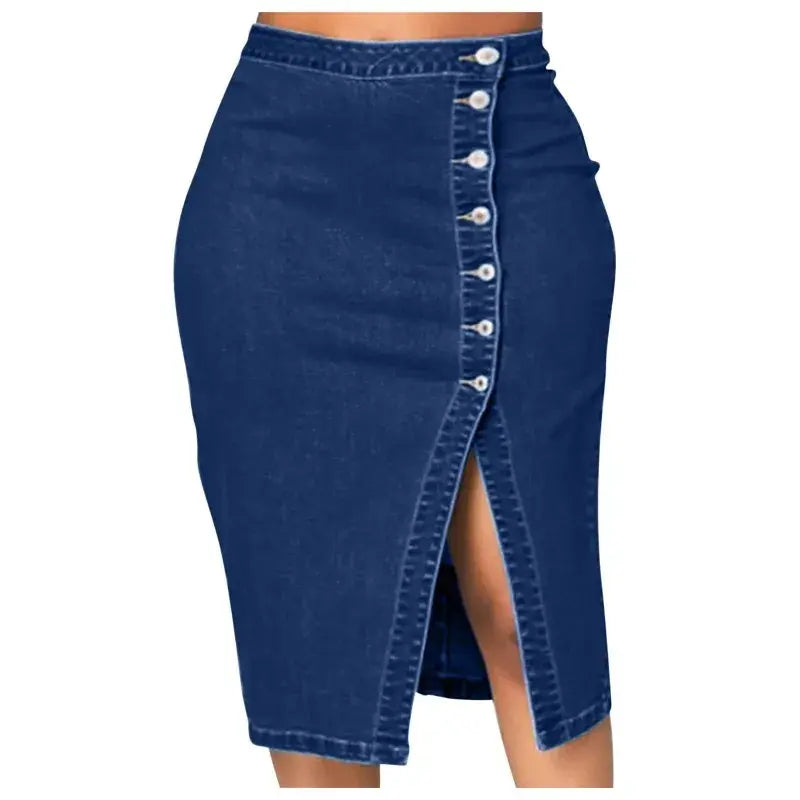 Women's Long Denim Pencil Skirt with Slit