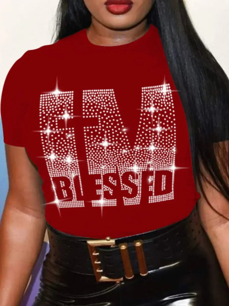 Plus Size T-Shirts with Rhinestone for women