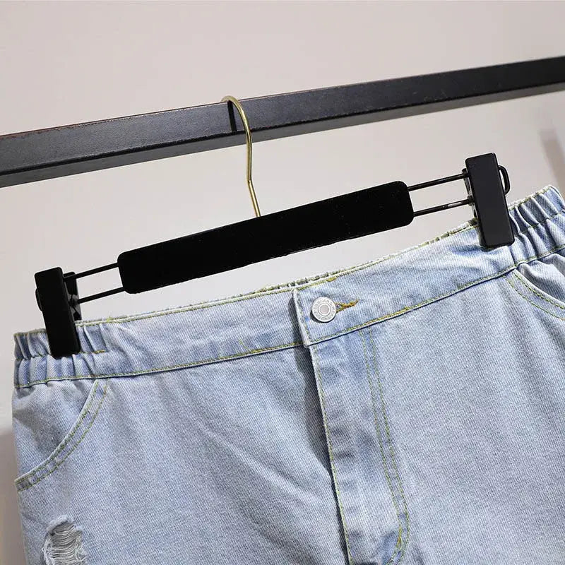 Plus Size Women's Mesh Panel Blue Denim Skirt