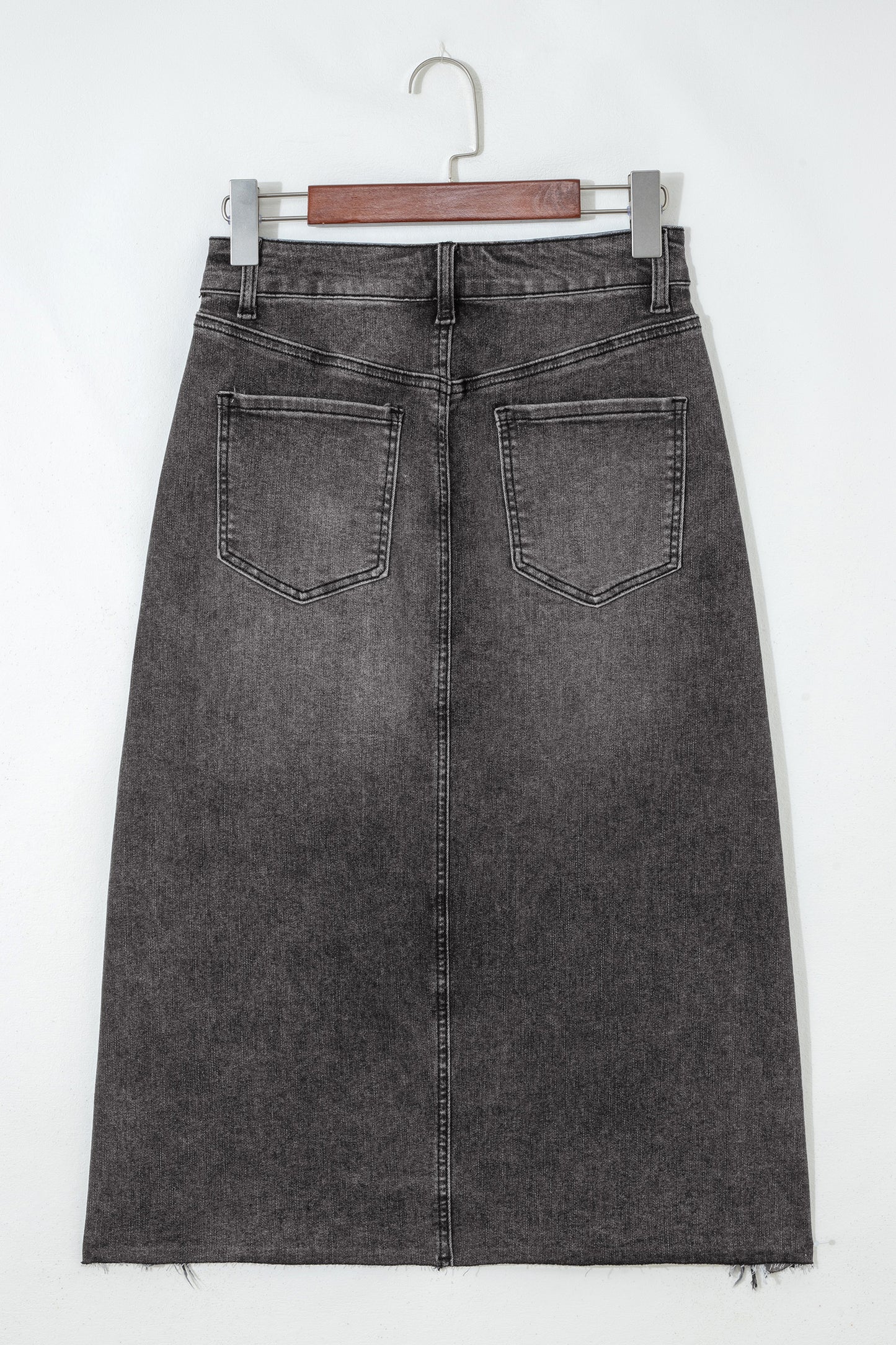 Myosotis Irregular Distressed Hem Denim Midi Skirt