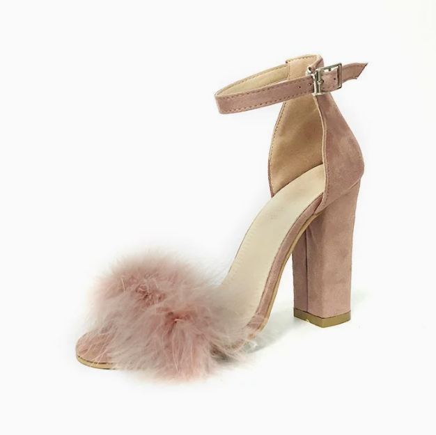 Suede Heel with Faux-Fur Accent