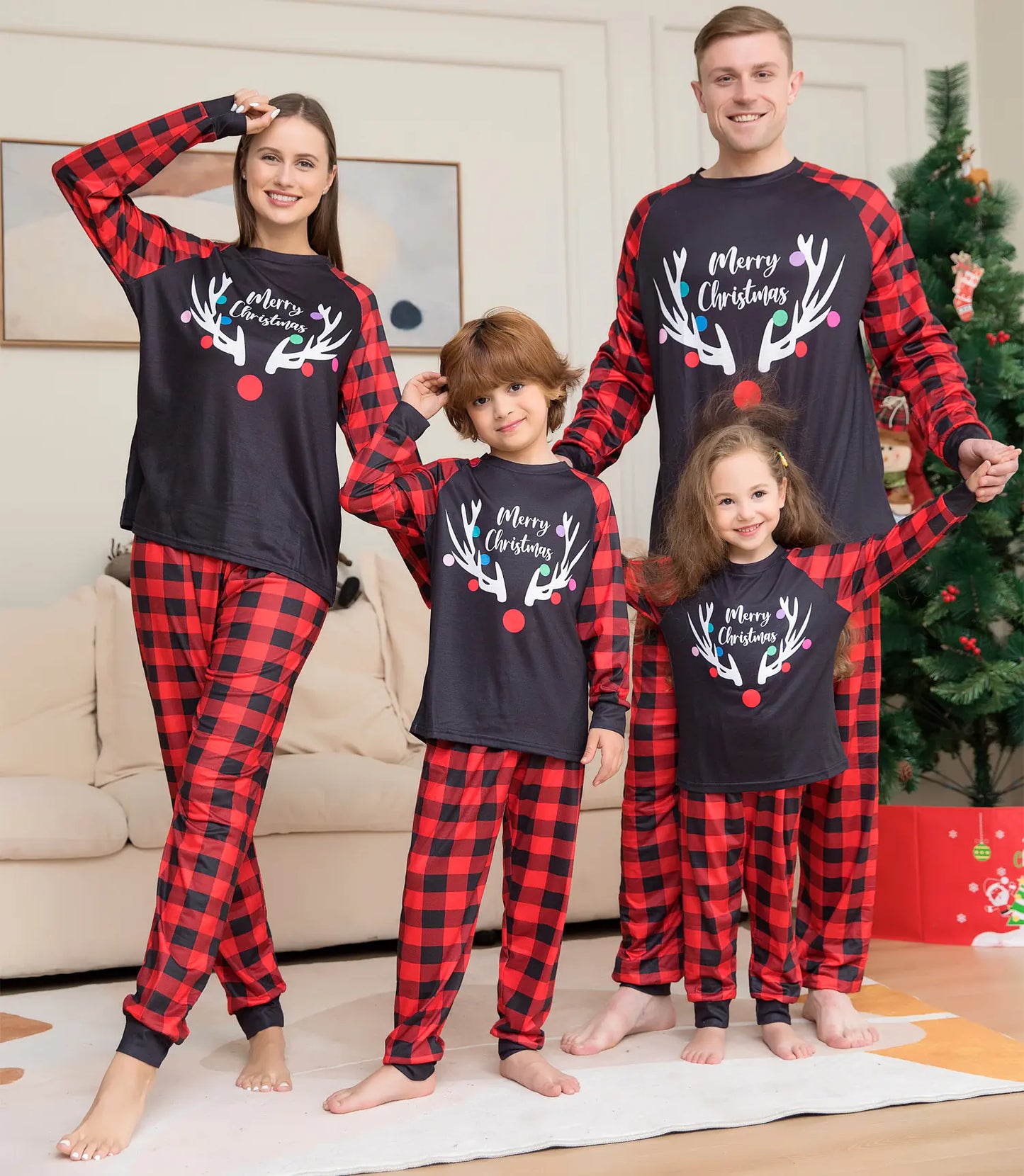 All-Season Family Holiday Pajamas with Antler Motif