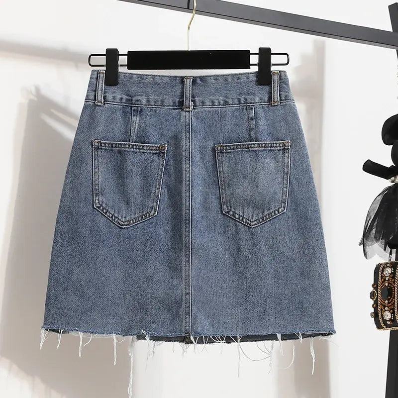 Plus Size Y2K Denim Blue A Line Skirt For Women