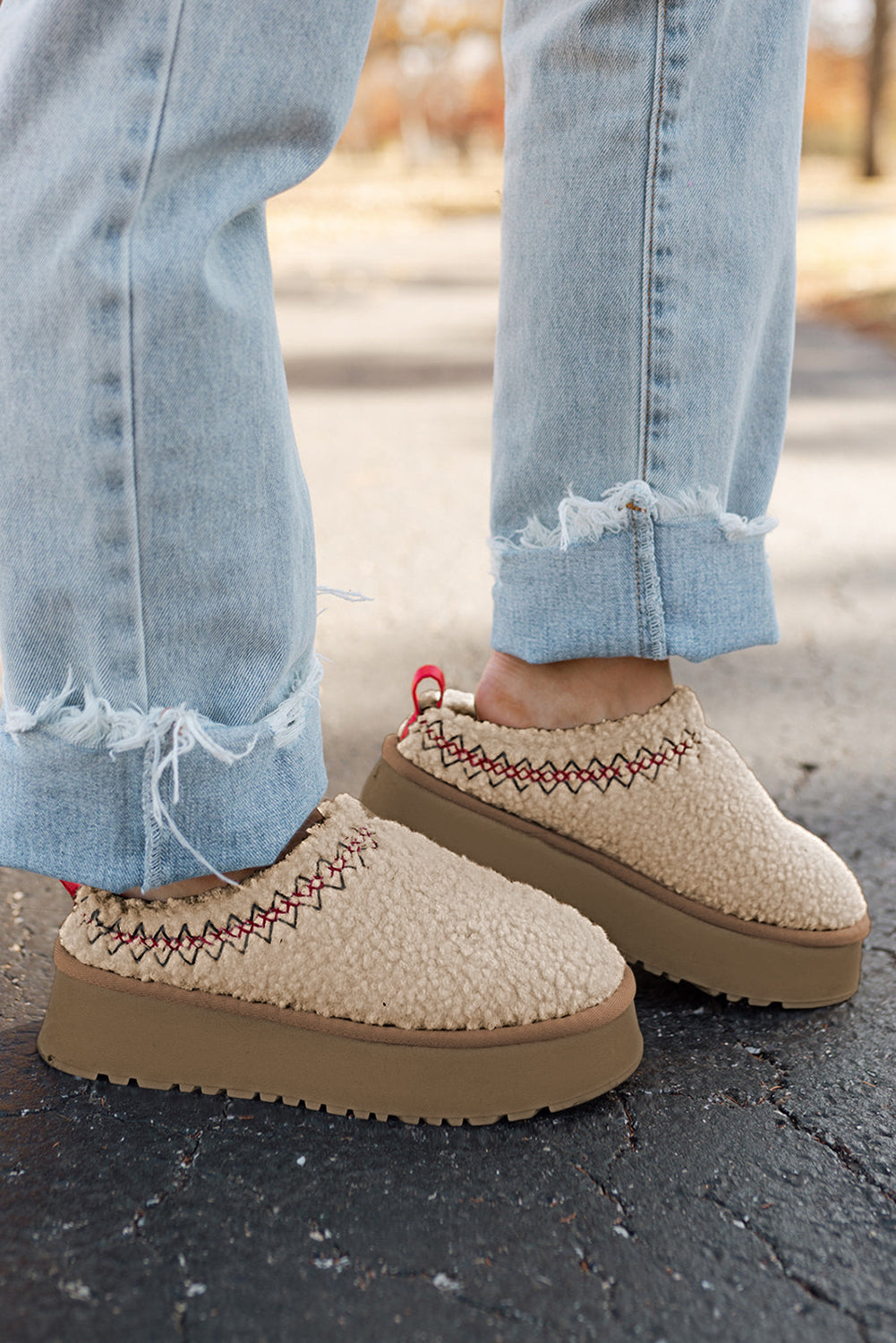 White Suede Contrast Print Plush Thick Sole Snow Boots