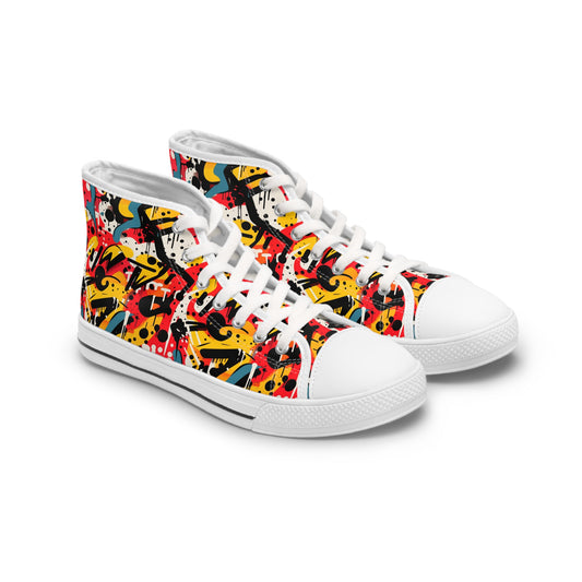 Graffiti Pop High Top Sneakers – Colorful Street Art Style Shoes for Women Vibrant High Top Sneakers for Women, Colorful Artistic Kicks, Streetwear, Casual Footwear, Trendy Fashion Shoes, Unique Gift Idea