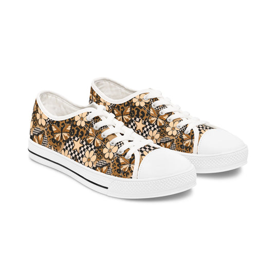 Savage Flutter Fashion Sneakers – Butterfly Leopard Print Low Top Canvas Shoes for Women