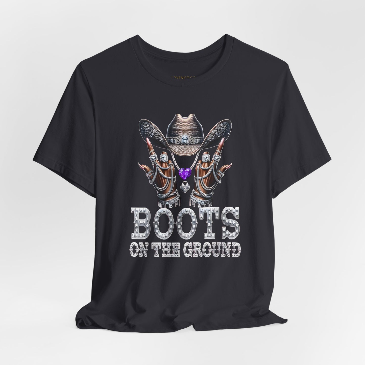 Purple Gem Cowboy Tee | "Boots on the Ground" Design | Perfect Gift for Country Music Lovers, Western Fashion, Casual Wear
