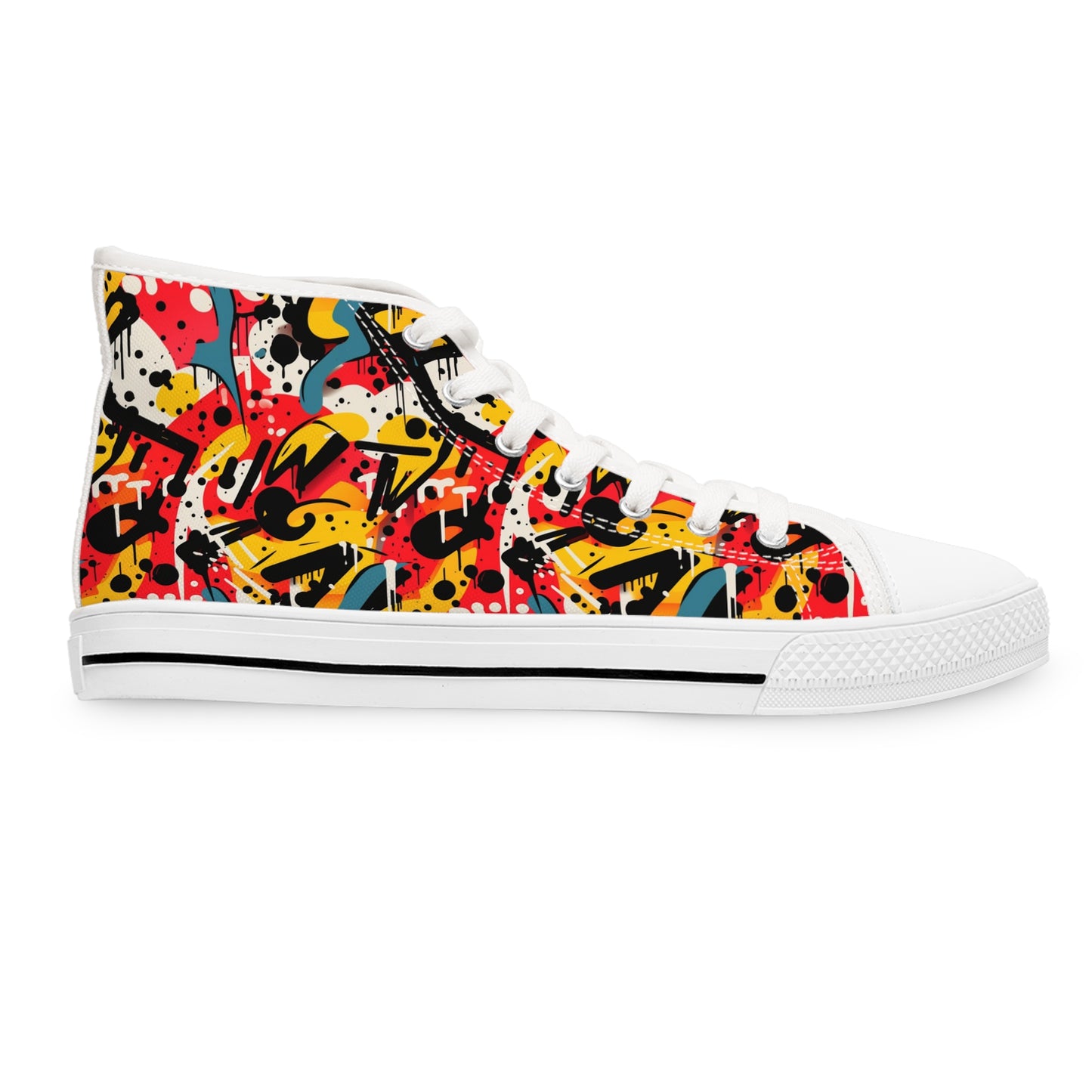 Graffiti Pop High Top Sneakers – Colorful Street Art Style Shoes for Women Vibrant High Top Sneakers for Women, Colorful Artistic Kicks, Streetwear, Casual Footwear, Trendy Fashion Shoes, Unique Gift Idea
