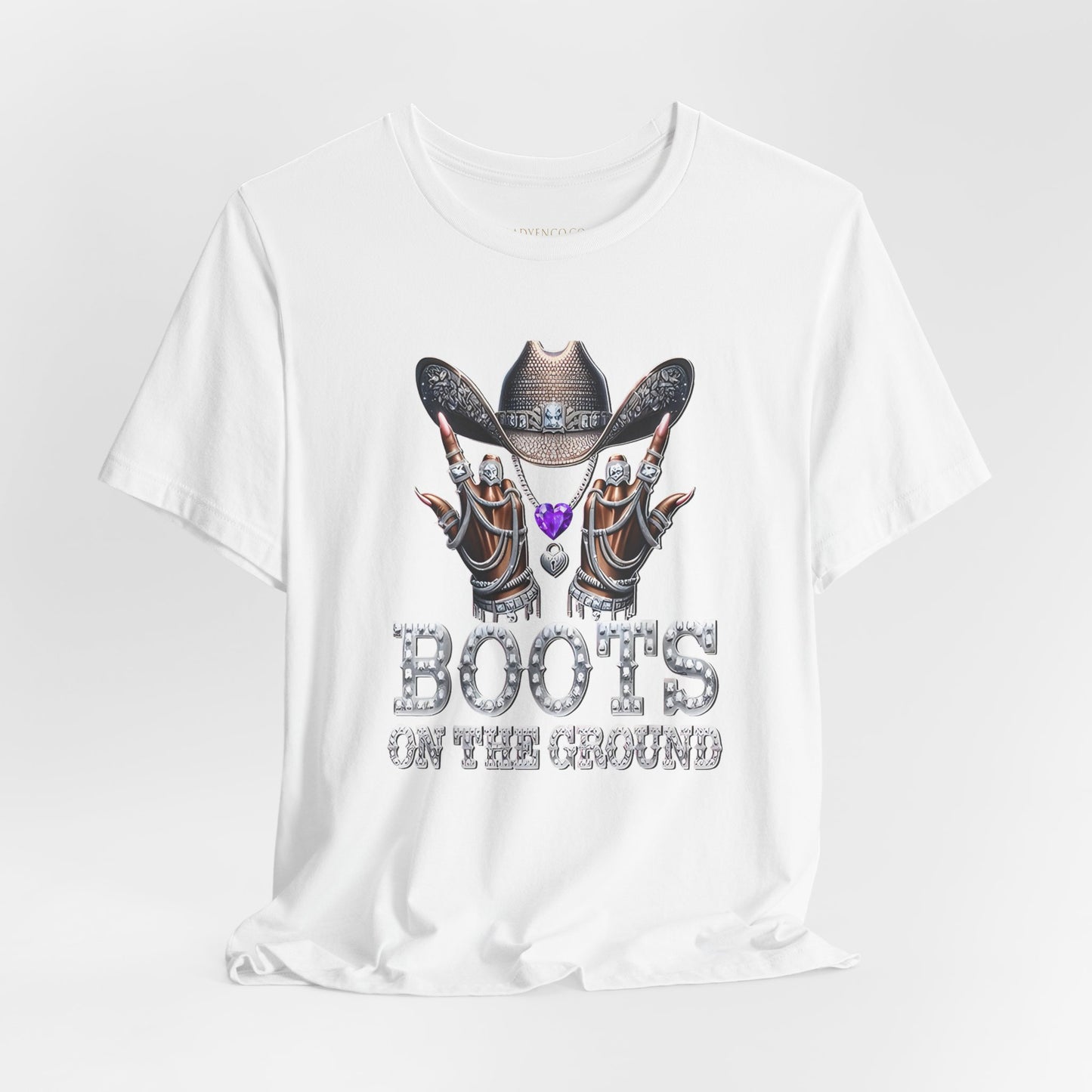 Purple Gem Cowboy Tee | "Boots on the Ground" Design | Perfect Gift for Country Music Lovers, Western Fashion, Casual Wear