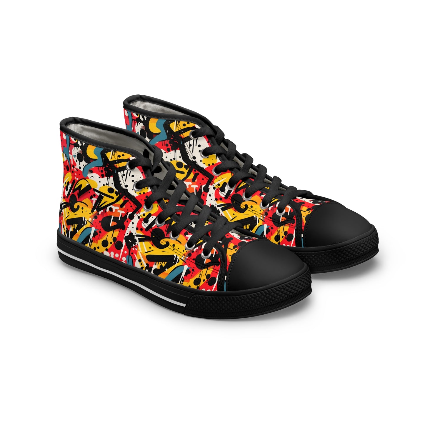 Graffiti Pop High Top Sneakers – Colorful Street Art Style Shoes for Women Vibrant High Top Sneakers for Women, Colorful Artistic Kicks, Streetwear, Casual Footwear, Trendy Fashion Shoes, Unique Gift Idea