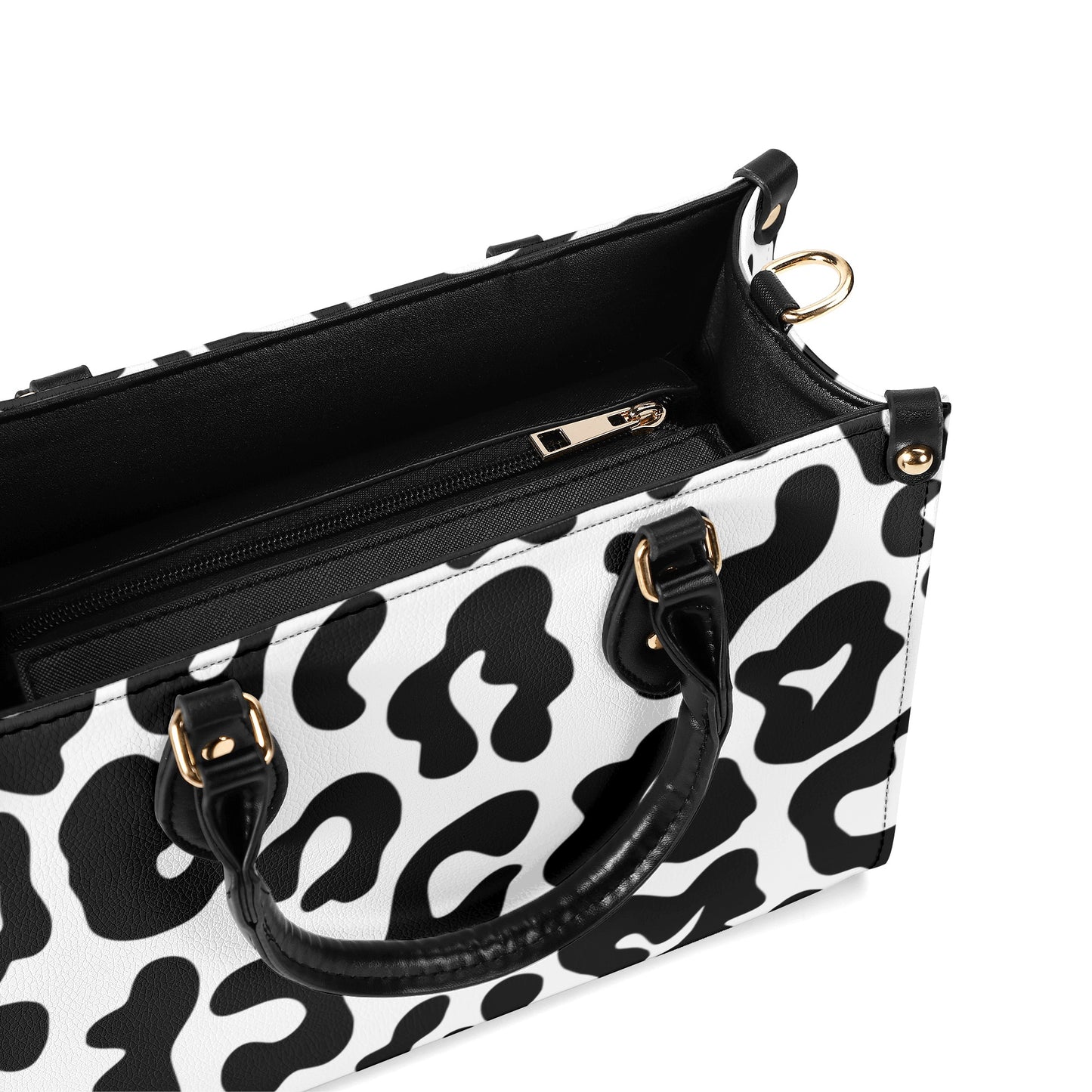 Luxury Women Leather Handbag black and white animal print design