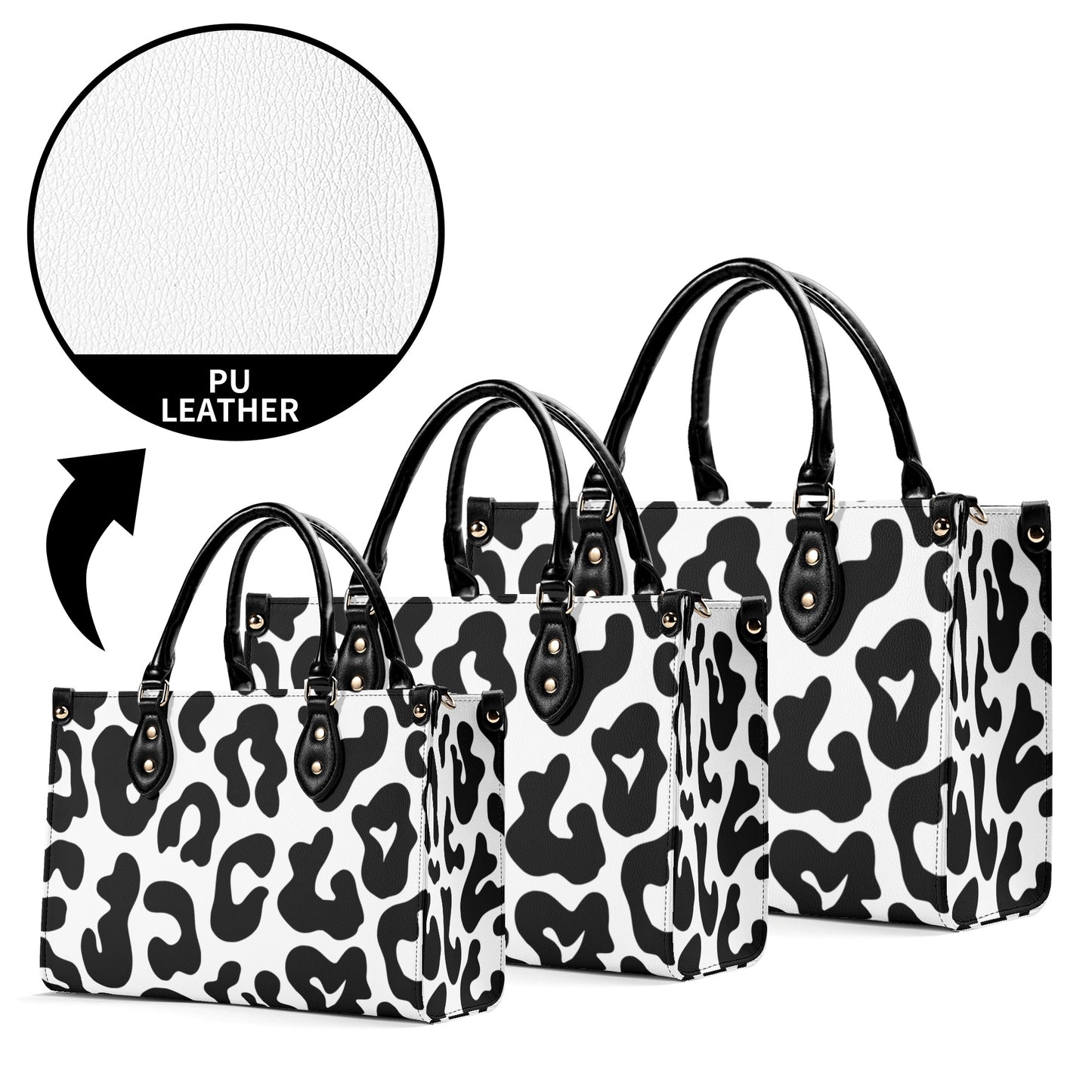 Luxury Women Leather Handbag black and white animal print design