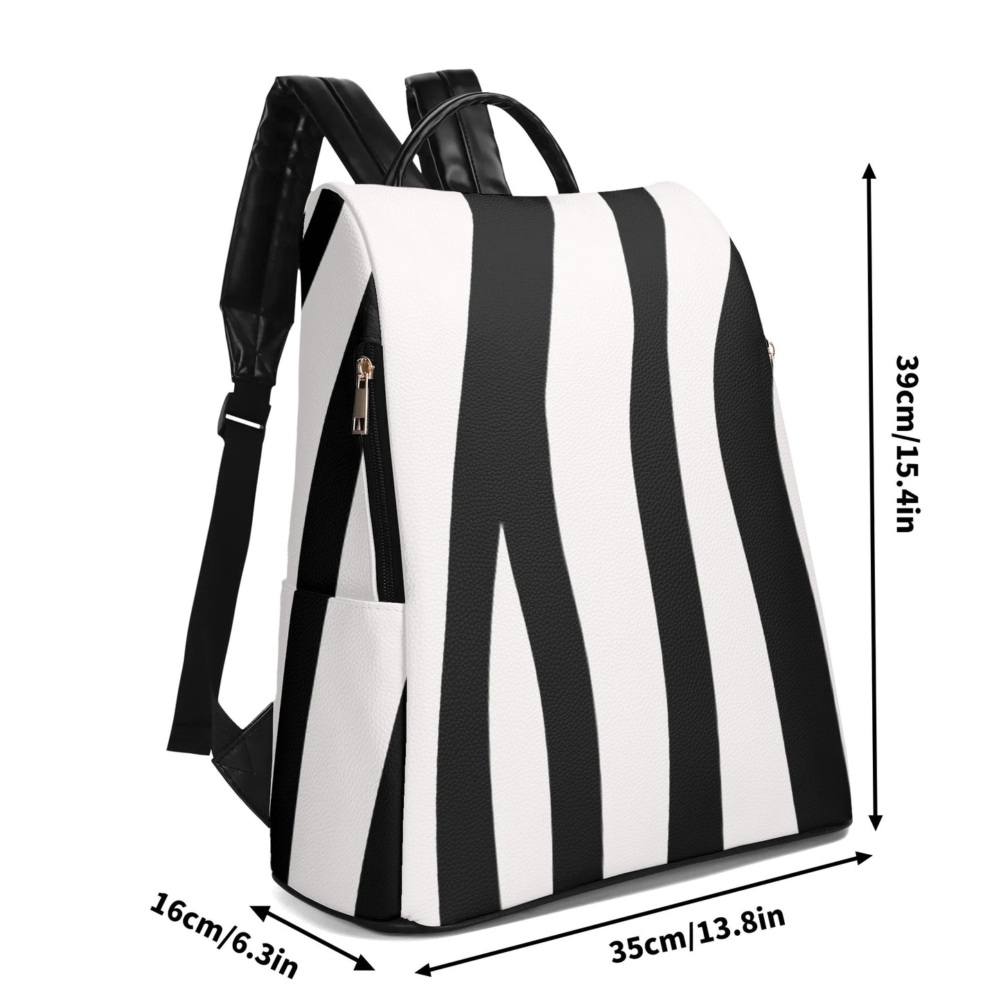 Casual Black and White Travel PU Daypack Anti-theft Backpack