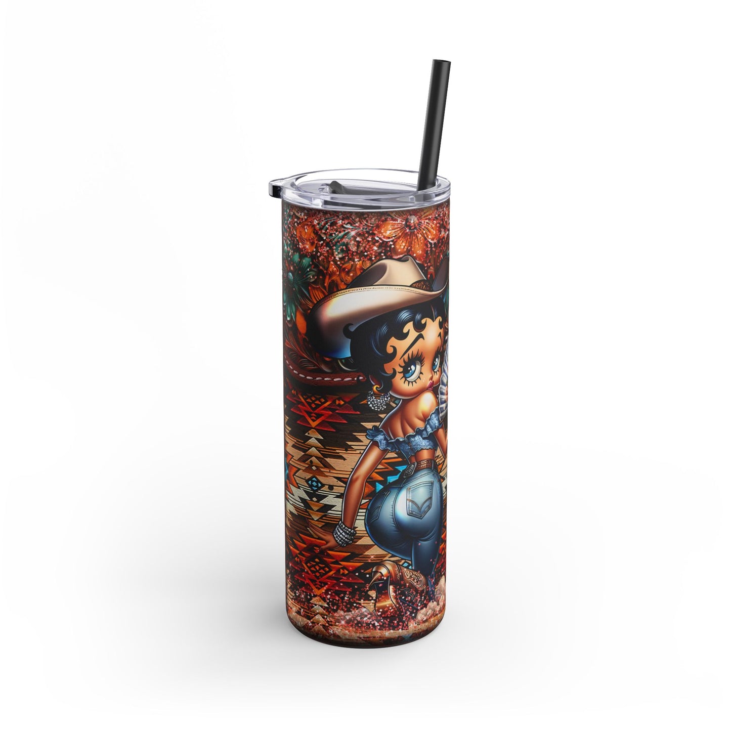 Vibrant Slim Tumbler with Betty Cowgirl Design | 20oz Travel Mug | Perfect for Gifting, Outdoor Adventures, Coffee Lovers, and Parties