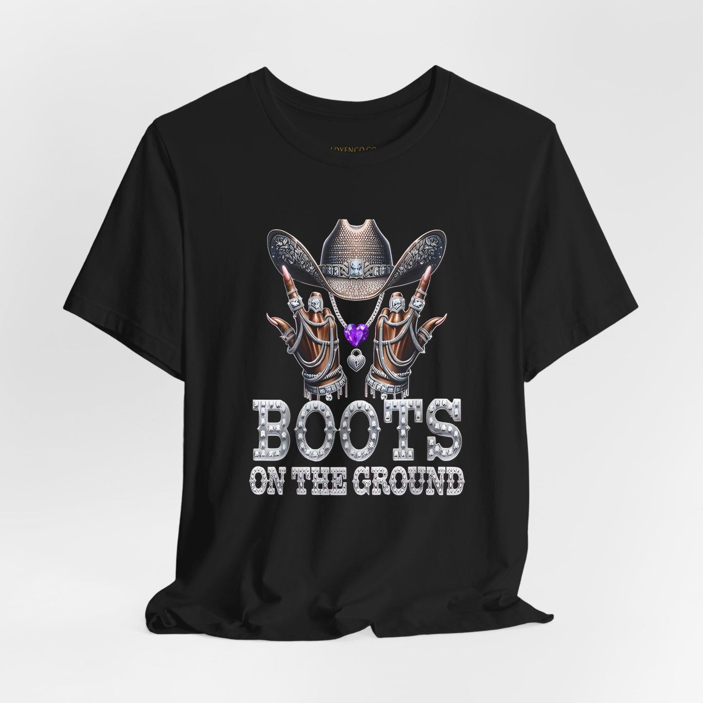 Purple Gem Cowboy Tee | "Boots on the Ground" Design | Perfect Gift for Country Music Lovers, Western Fashion, Casual Wear