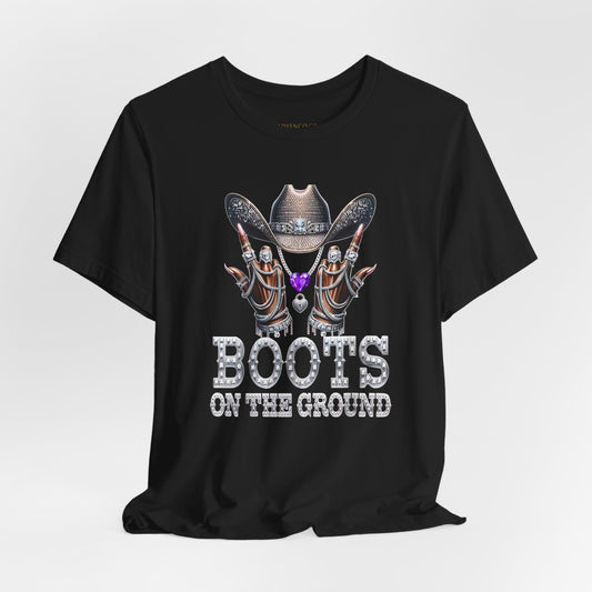 Purple Gem Cowboy Tee | "Boots on the Ground" Design | Perfect Gift for Country Music Lovers, Western Fashion, Casual Wear