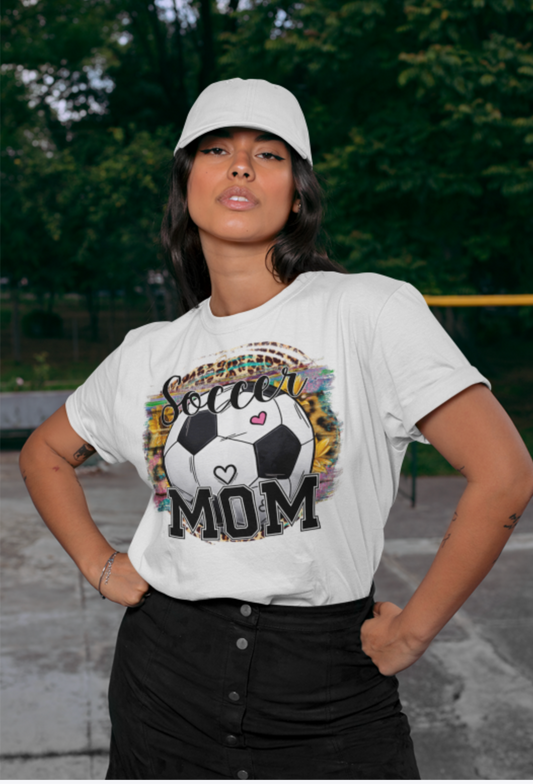 Soccer Mom Tshirt with colorful background