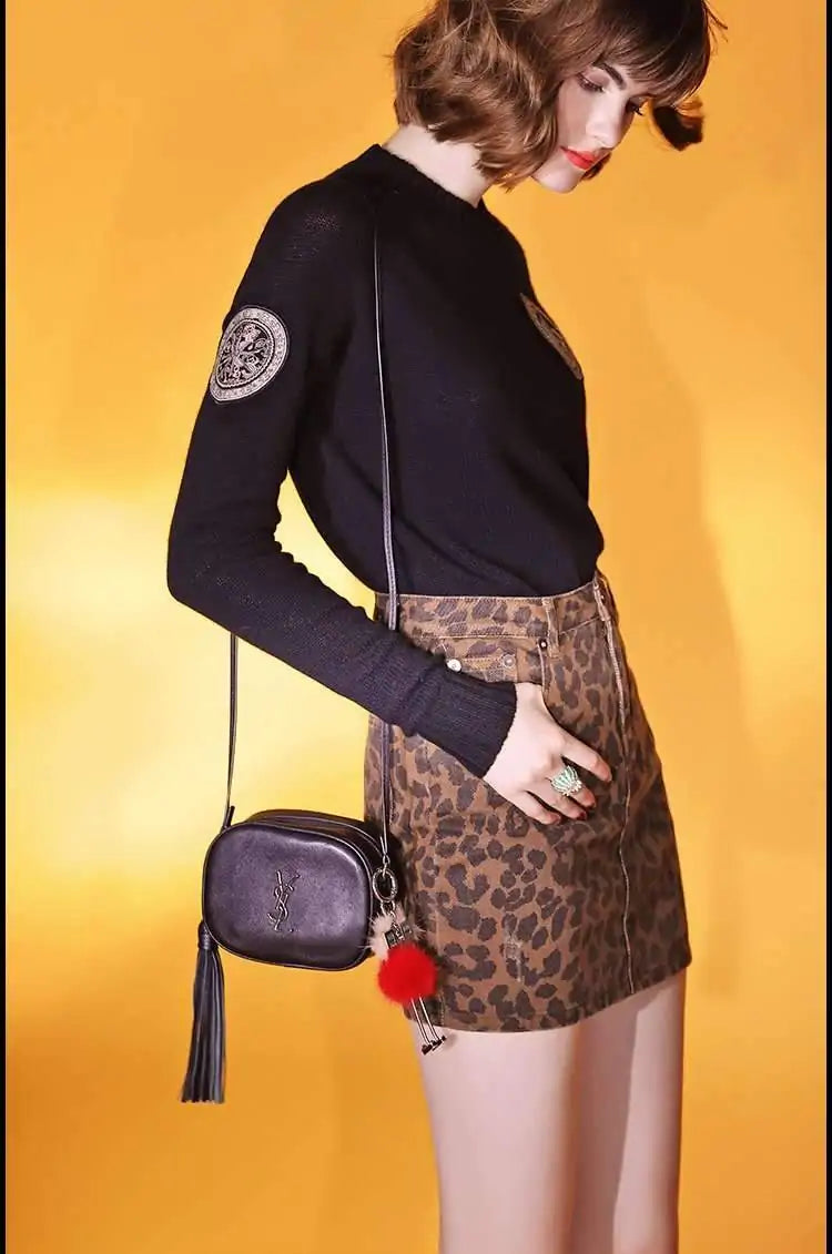 Leopard High-Waist Denim Skirt