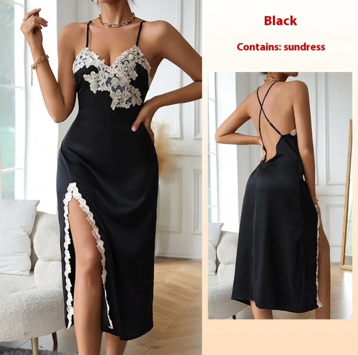 Elegant Lace-Trimmed Satin Pajamas