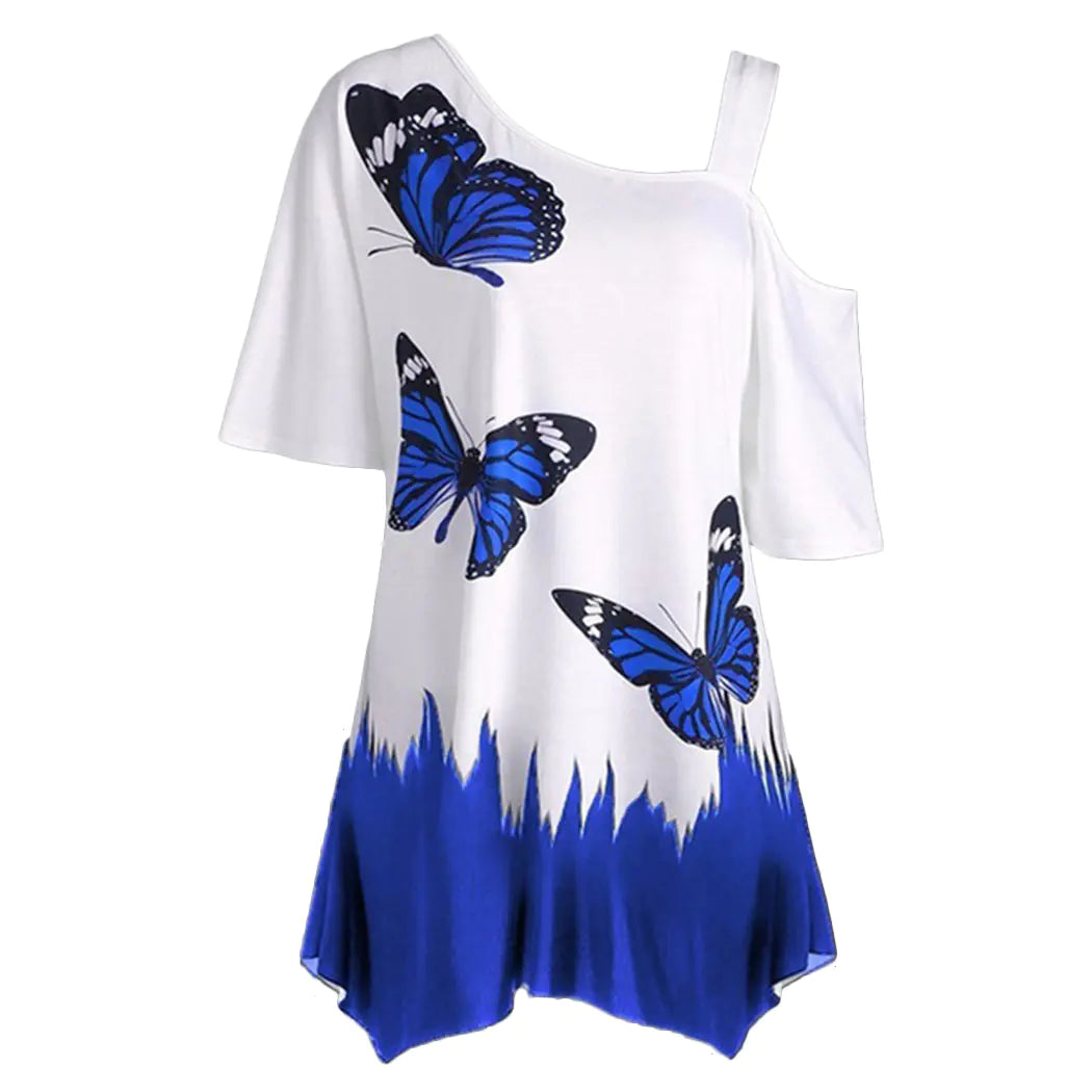 Butterfly Print Off-Shoulder Plus Size T-Shirt