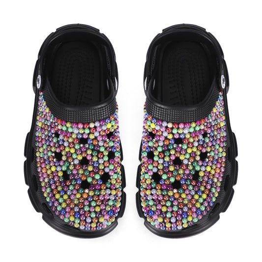 Lady E -n- Co EVA Black Multi-Colored Slip Resistant Rhinestone Clogs / Sandals