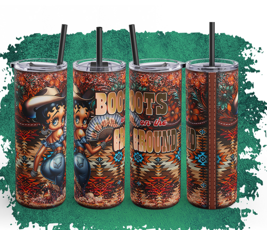 Vibrant Slim Tumbler with Betty Cowgirl Design | 20oz Travel Mug | Perfect for Gifting, Outdoor Adventures, Coffee Lovers, and Parties