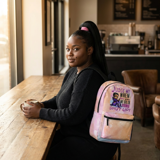 Backpack — "Judge Me When You Pay My Bills Otherwise Shut Up" Cute Cartoon Statement Pack