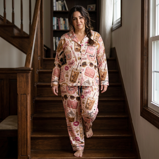Pajama Mama ™️ Pink Coffee & Glam All-Over Print