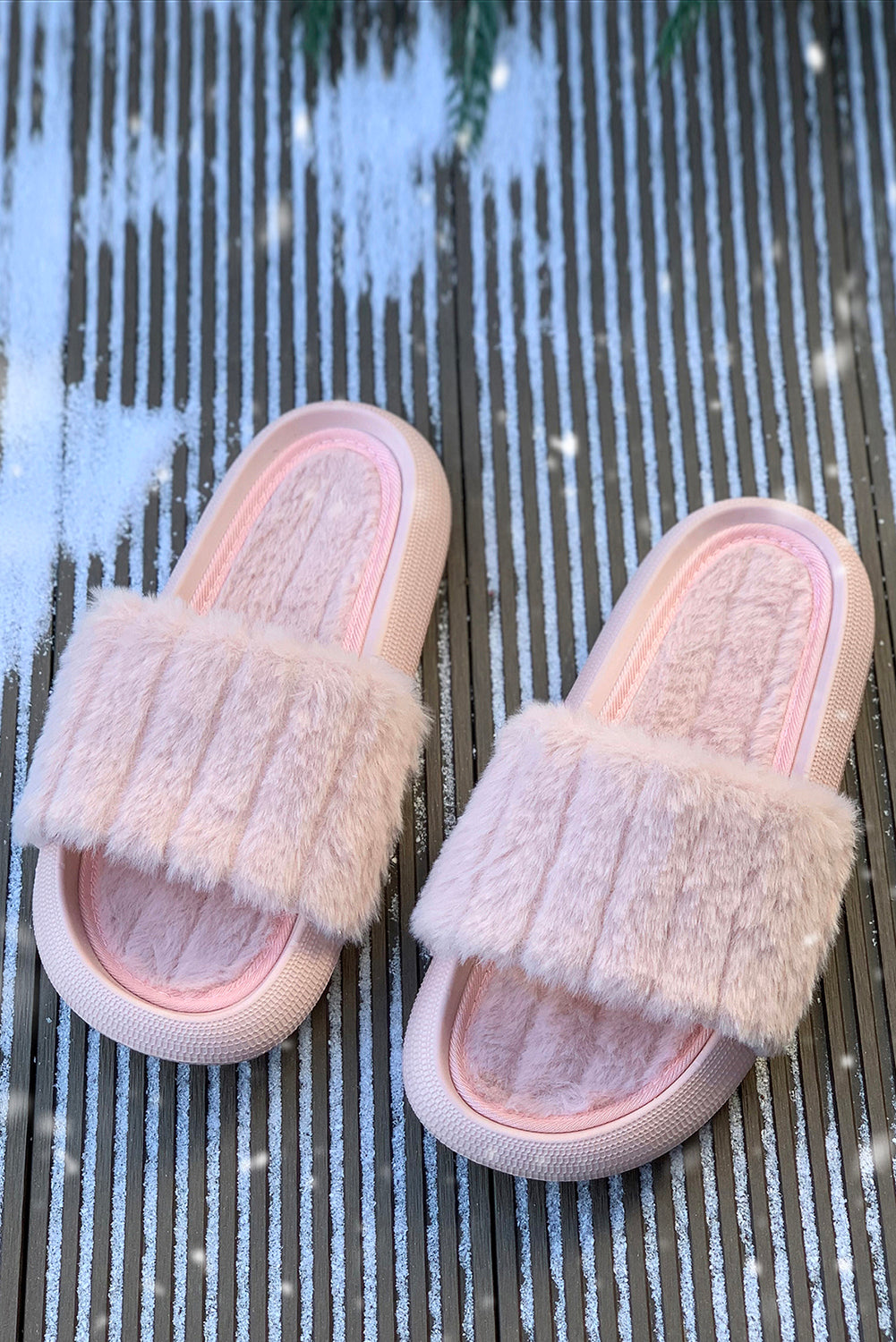 Pink Comfy Plush Band Open Toe Slippers