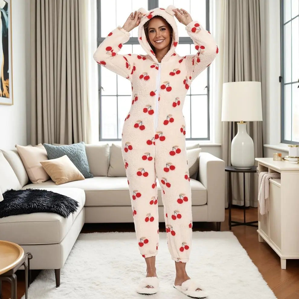 Cherry Flannel Cozy Women's Onesie