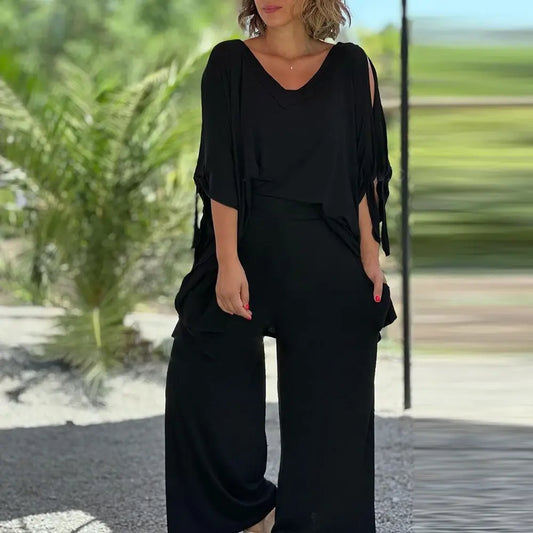 Plus Size Women's Set Loose Casual Wide Leg with Oversized Pullover Top