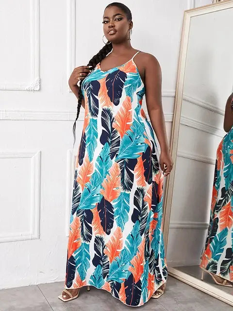 Women's plus-size dress printed loose floor mop dress