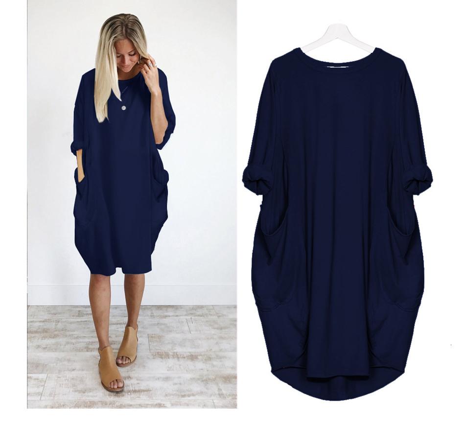 Chic Solid Round Neck Pocket Dress