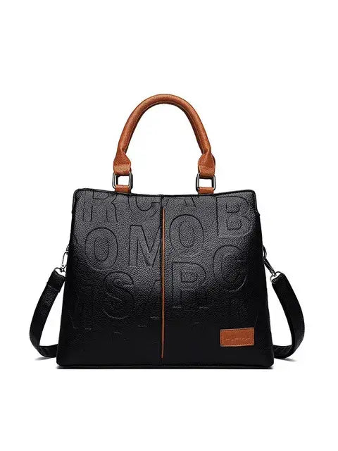 Solid Color Shoulder Large Capacity Soft Leather Cloth Letter Embossed Ladies Handbag