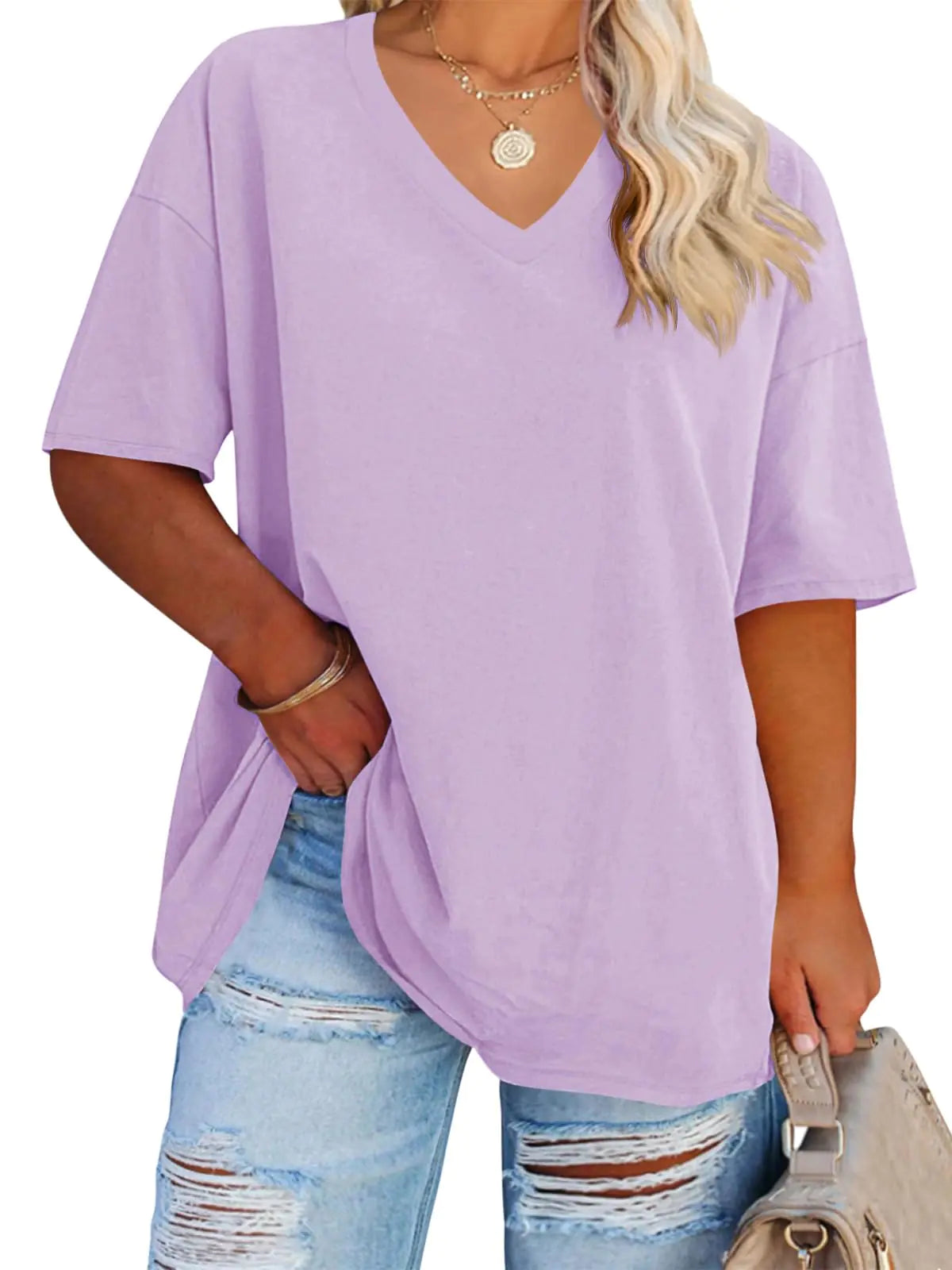 Women's Plus Size V Neck T Shirts Summer Half Sleeve Tees Casual Loose Fit Cotton Tunic Tops XX-Large Plus Khaki