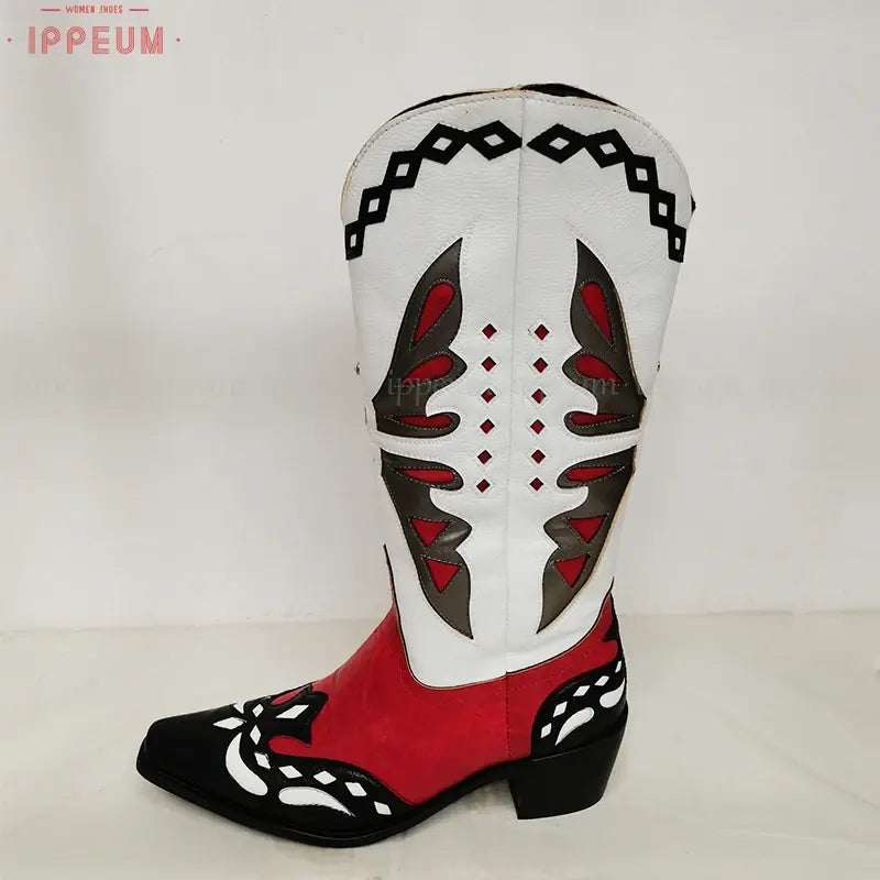 Vintage Retro Butterfly Mid Calf Shoes Western Cowgirl Boots