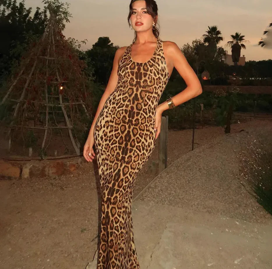 Leopard Print Sleeveless Fall Dress