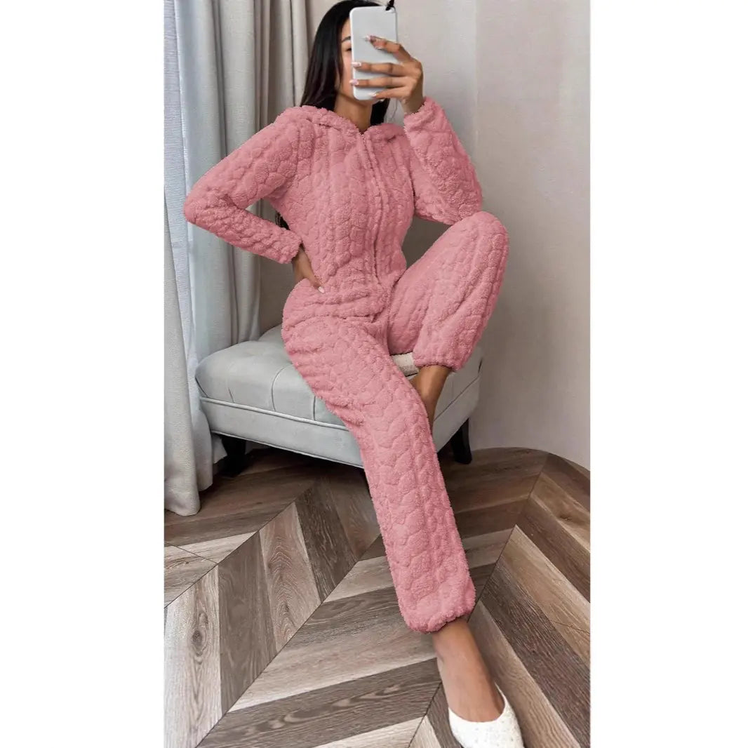 Cozy Coral Fleece Hooded Onesie