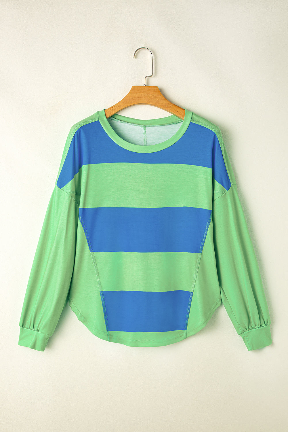 Light Blue Colorblock Drop Sleeve Round Neck Top
